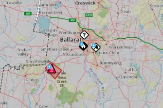 emergency issued warning map smythesdale soar temperatures ballarat bushfire near showing fire victoria marked
