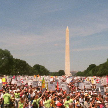 The Million Mom March in Washington DC in 2000. Peters was one of the rally's first backers, and is still active in US gun reform.