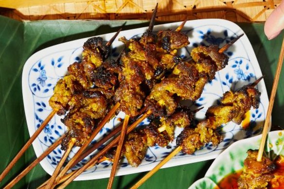 Pork satay skewers.