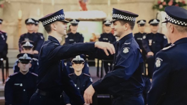 Josh Prestney and brother Alex Prestney pictured at the Victoria Police graduation. 