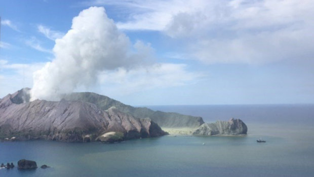 A shot of the volcano erupting from the Westpac Rescue Helicopter.