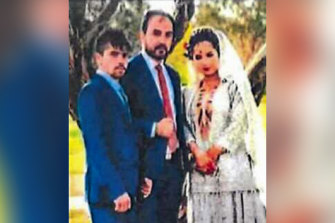 Mohammad Ali Halimi, middle, and Ruqia Haidari, right, on their wedding day.