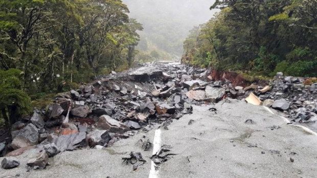 Significant damage on the road to Milford Sound.