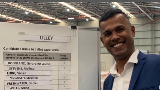 LNP candidate Vivian Lobo was unsuccessful at his tilt at federal parliament and now faces criminal charges over his alleged misleading enrolment details.