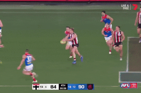THAT mark: Nasiah Wanganeen-Milera flies high before converting his mark into a goal.