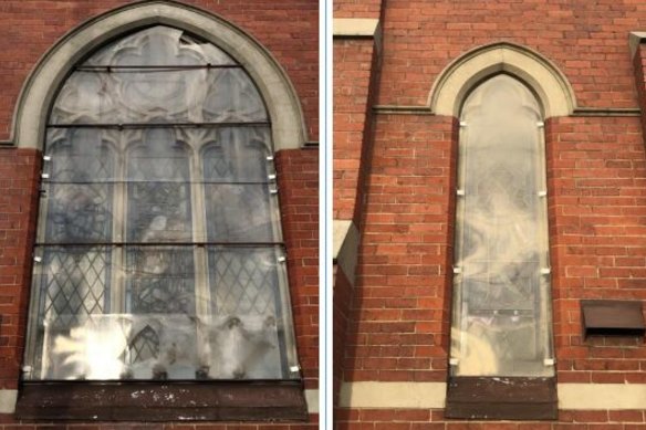 Croxton Methodist Church’s stained-glass windows.