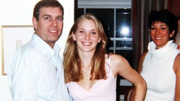 Prince Andrew with Virginia Roberts Giuffre, centre, and Epstein's then personal assistant Ghislaine Maxwell.
