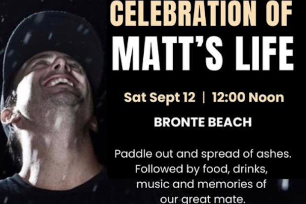 A poster announcing Matt Dee’s celebration of life on Saturday, September 12.