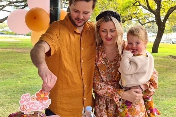 Lorna and husband Liam with Violet on her second birthday in August. 