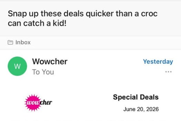 Wowcher has apologised for a marketing email, seen here in a screenshot posted to Facebook