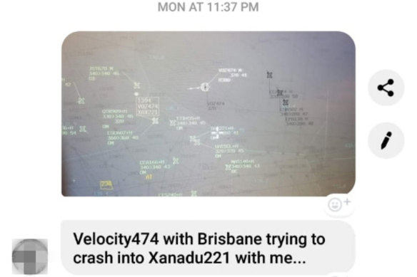 Screenshot and words sent from an air traffic controller in Melbourne to his former partner suggesting two planes under his control could crash.