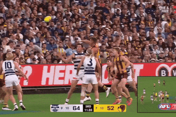 Gryan Miers was forced from the field after this incident with Conor Nash.