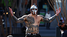 Nelson Asofa-Solomona's mask was a cheeky sledge at Burgess' Hollywood ties. 