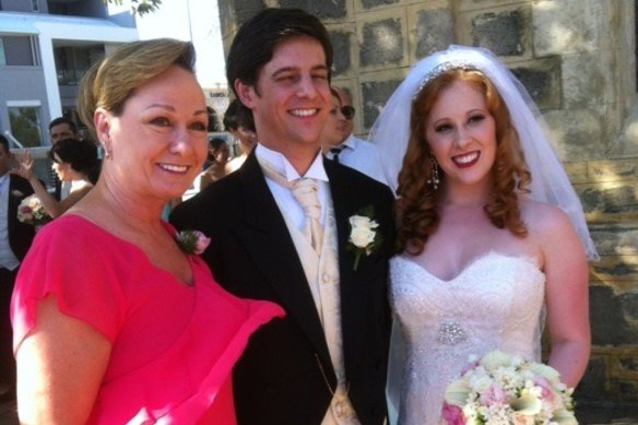 Olympian Allana Slater and husband Scott Penney at their wedding in April 2013 with Australia's gymnastic coach Peggy Liddick. 