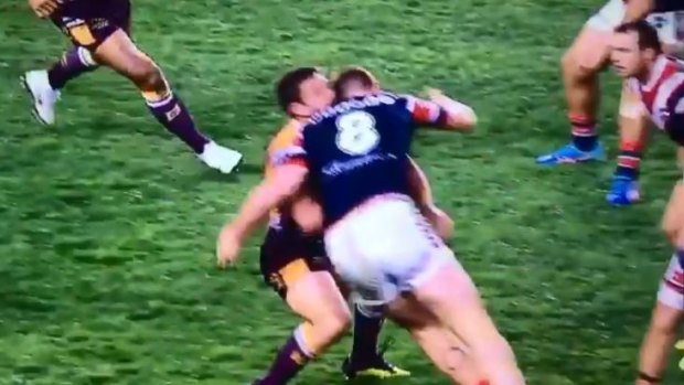 The moment: A video still captures Dylan Napa's hit on Andrew McCullough.