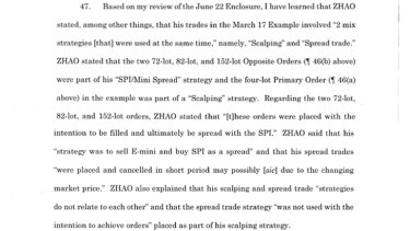 An extract from the criminal indictment against Jim Zhao quotes from a letter he sent to regulators.