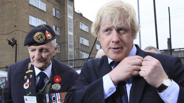 Boris Johnson arrives to see off World War II veterans when he was lord mayor.