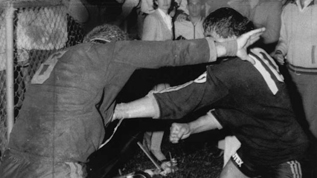 Greg Dowling and New Zealander Kevin Tamiti fight it out in 1985 at Lang Park.