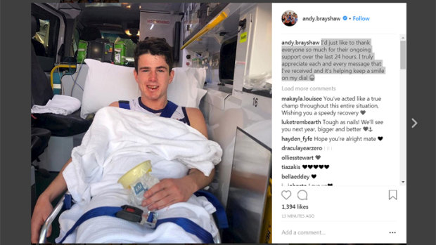 Andrew Brayshaw posted on Instagram thanking fans for their concern.