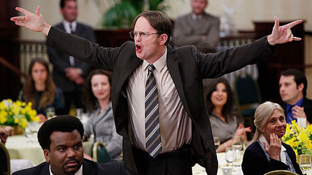 Rainn Wilson, who plays Dwight Schrute, in a scene from <i>The Office</i>.