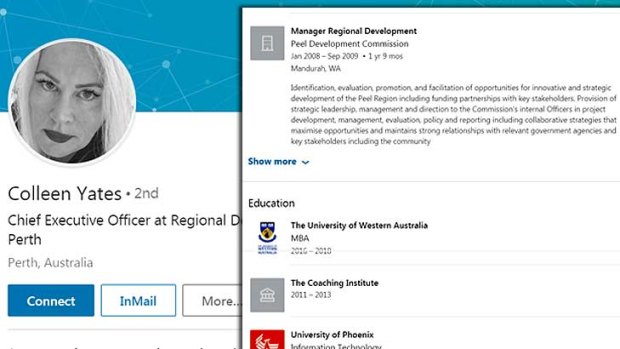 Labor's Darling Range candidate Colleen Yates listed an "MBA" from UWA in the education section of her LinkedIn profile, but she has not been awarded the degree.
