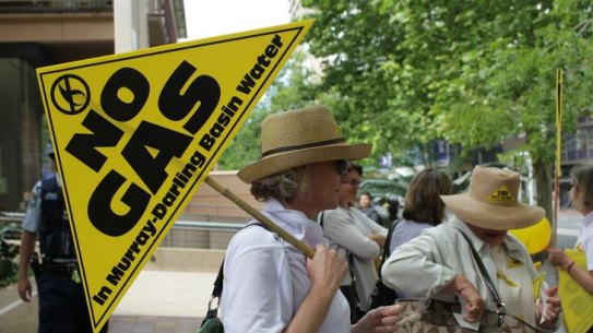 Rally of angry farmers opposed to the development of a high pressure gas pipeline from Narrabri to wellington nsw by Eastern Star Gas .
