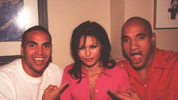 Love dash: Solomon Haumono with Anthony Mundine and Gabrielle Richens.