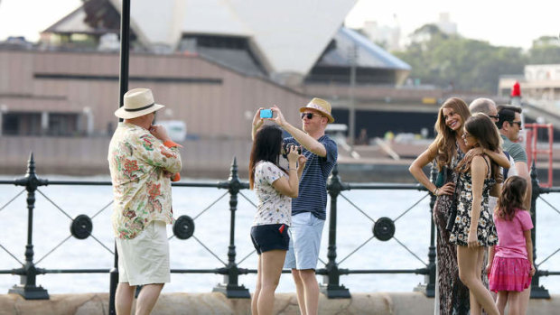 <i>Modern Family</i> cast filming on Sydney Harbour in Sydney, Australia.