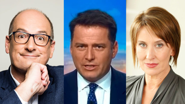 Breakfast rivals: Sunrise's David Koch (left), Today's Karl Stefanovic and News Breakfast's Virginia Trioli.