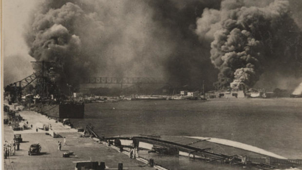 Pearl Harbour after the Japanese attack.