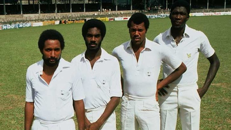 The legendary⁢ West ⁤Indies fast bowling quartet: Roberts, Holding, Croft, and ‍Garner.