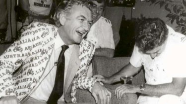 Former prime minister Bob Hawke celebrating the America's Cup win in 1983.