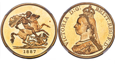 An 1887 Australian gold £5 coin struck at Sydney Mint sold at auction in Dallas, Texas, on Friday morning for $US660,000.