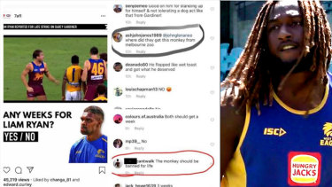 Nic Naitanui posted a screenshot with the offensive comments on his Twitter account.