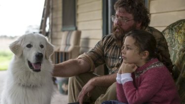 Shane Jacobson and Coco Jack Gillies with sheepdog Oddball.
