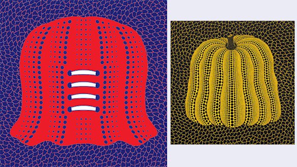 Devil is in the detail: pattern of behaviour from the Demons (illustration: Jim Pavlidis) and Yayoi Kusama's Pumpkin original.