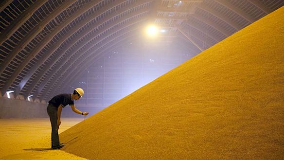A pile of processed potash at the Mosaic Potash Colonsay mine storage facility.