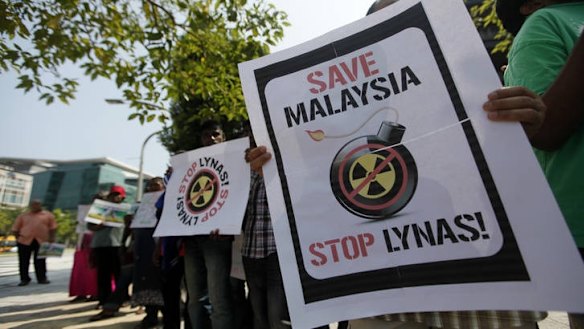 Protestors at Lynas Corp's rare earths processing facility in Malaysia.