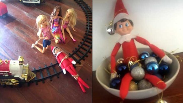 The Barbie gang have captured the elf, who had a 'bauble bath' the day before.