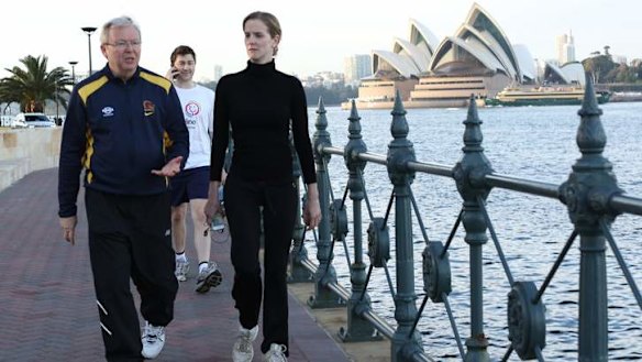 Former Rudd government press secretary Fiona Sugden, on the right, pictured with then prime minister Kevin Rudd.