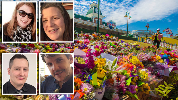 (Clockwise from top left) Cindy Low, Kate Goodchild, her brother Luke Dorsett and his partner Roozi Araghi died after being thrown from a raft at the theme park in 2016.