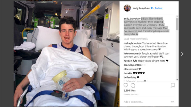 Injured Docker Andrew Brayshaw posted on Instagram thanking fans for their concern and support.