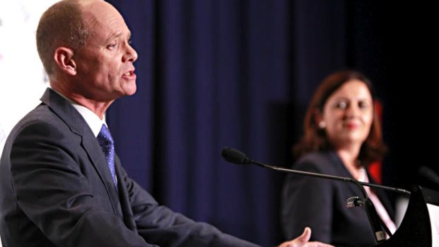Former premier Campbell Newman and then opposition leader Annastacia Palaszczuk at a debate. 