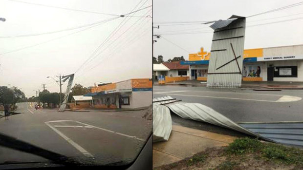 A chemist's roof in Victoria Park got caught in power lines.