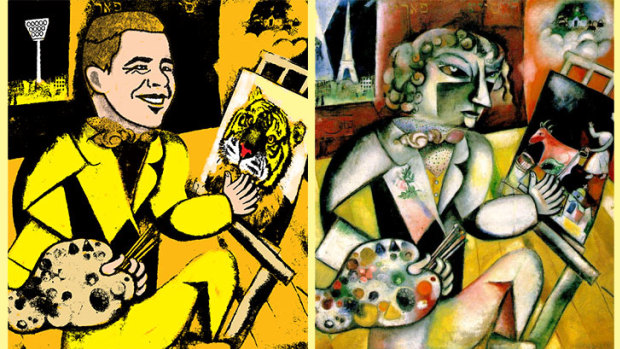 Clawing his way back: Richmond's Jack Higgins (illustration: Jim Pavlidis), and Marc Chagall's original Self Portrait With Seven Fingers.