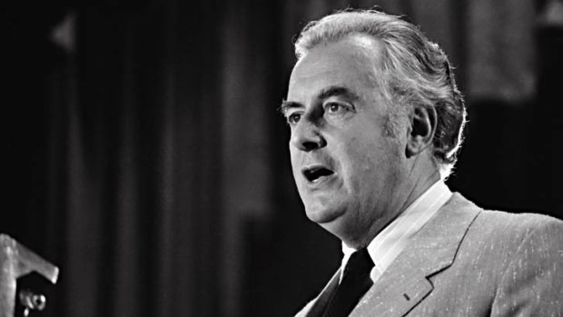 Gough Whitlam delivers a policy speech.