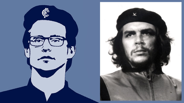Commanding respect: Carlton coach David Teague in the style of Alberto Korda's iconic image of Che Guevara. (Illustration: Jim Pavlidis)