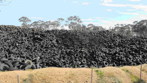 Victoria's Stawell tyre dump. Analysis shows a mandatory recycling scheme would add up to $4 to the price of a tyre.