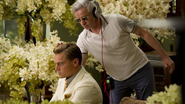 The Great Gatsby director Baz Luhrmann on set with Leonardo DiCaprio in Sydney.