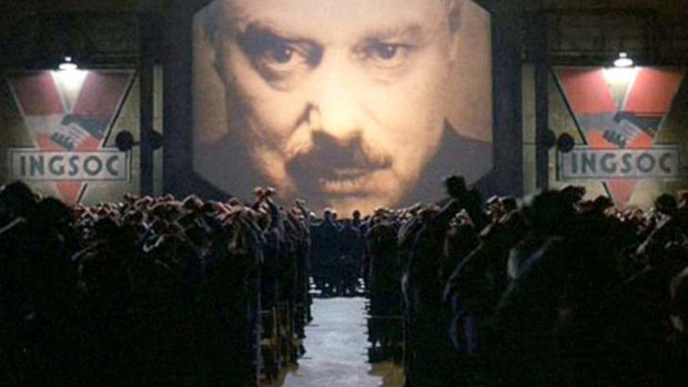 Big Brother and the masses ... a still from the movie based on Orwell’s dystopian novel, Nineteen Eighty-Four. 